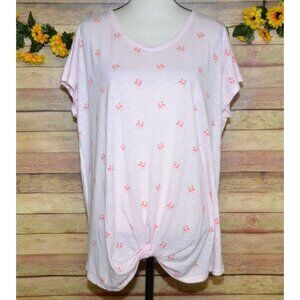 Izod Women's Casual Pink Flamingo Graphic Print Twist Hem T-Shirt Top Size XXL